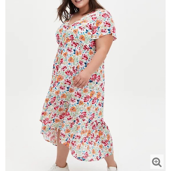 NWT Torrid IVORY FLORAL GAUZE BUTTON FRONT DRESS - Picture 3 of 3